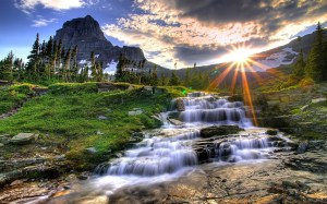 Waterfall-Mountain-Sunset